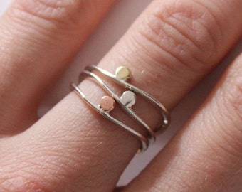 Sterling silver stacking rings Set of 3, Elegant casual, eternity rings, stackers, thin ring, Sterling silver and copper