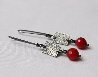 Faceted red Coral earrings,  exquisite red earrings made of Sterling Silver