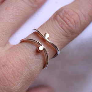 Two small Dot rings, Sterling silver and copper, Stacking rings, Made to order in your size