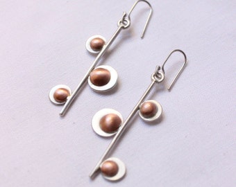 Musical Note earrings made of Sterling silver and copper, Dangle and Super lightweight earrings