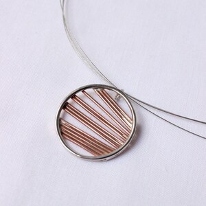 Necklace round of an inch, copper and sterling silver Asymmetrical sticks, Minimalist design, simple to use all day image 1