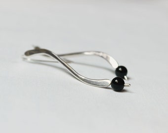 Sterling silver and Black Onyx sphere, Dangle and long earrings, Super lightweight, Delicate and elegant,Twigs Earrings