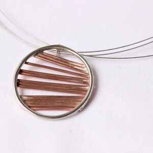 Necklace round of an inch, copper and sterling silver Asymmetrical sticks, Minimalist design, simple to use all day image 3