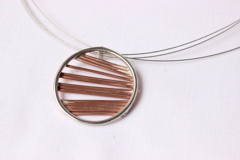 Necklace round of an inch, copper and sterling silver Asymmetrical sticks, Minimalist design, simple to use all day image 3