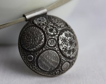 XL Big Ball Texture Necklace made of Sterling silver  and  Black patina, Matte finish,  Metalsmith, round pendant