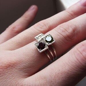 Birthstone Stacking rings, Sterling silver, Made to order, Custom Ring, Choose three Gemstone, Lab created gems zdjęcie 2