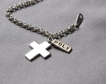 Personalized Jewelry cross Bracelet, Sterling Silver Name chain bracelet, Child's Name Bracelet, Custom letters Bangle