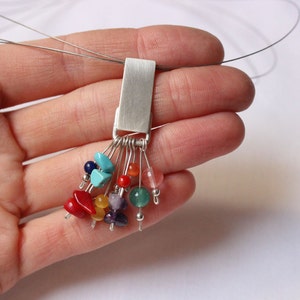 Multicolor pendant Sterling silver and colorful gems Perfect for Spring Summer Autumn Winter image 3
