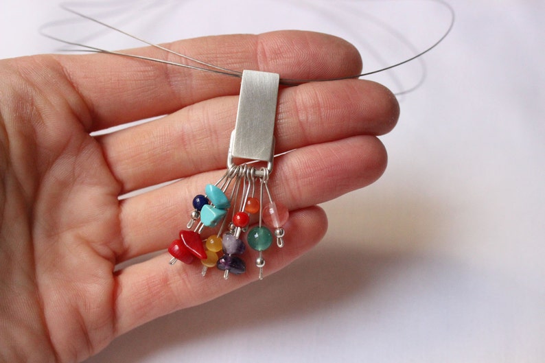 Multicolor pendant Sterling silver and colorful gems Perfect for Spring Summer Autumn Winter image 3