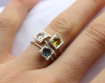 Birthstone Stacking rings, Sterling silver, Made to order, Custom Ring, Choose three Gemstone, Lab created gems