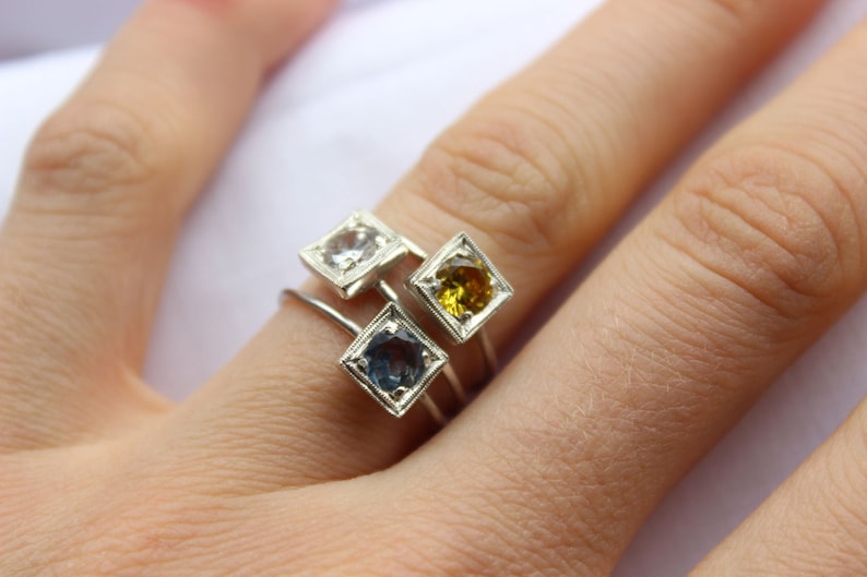 Birthstone Stacking rings, Sterling silver, Made to order, Custom Ring, Choose three Gemstone, Lab created gems image 1