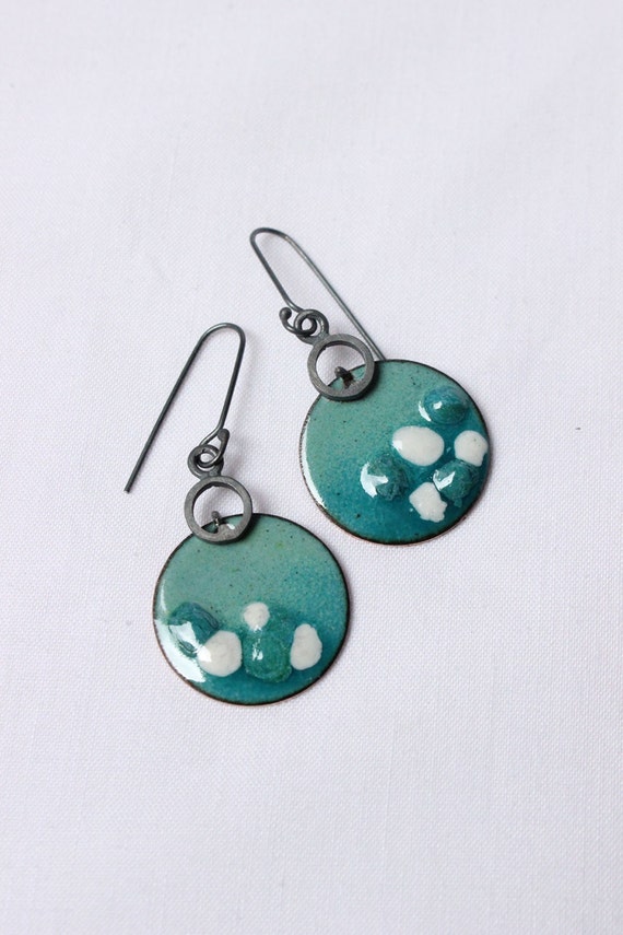 Enamel Earrings Medium dangle round fresh cold color Etsy
