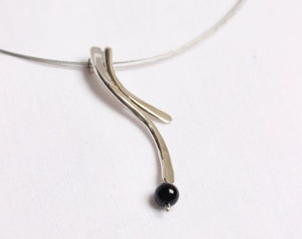 Handmade sterling silver and onyx necklace, pretty and delicate design inspired by nature, all artisan metalwork,  "Twigs Necklace"