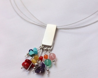 Multicolor pendant - Sterling silver  and colorful gems - Perfect for Spring - Summer - Autumn - Winter