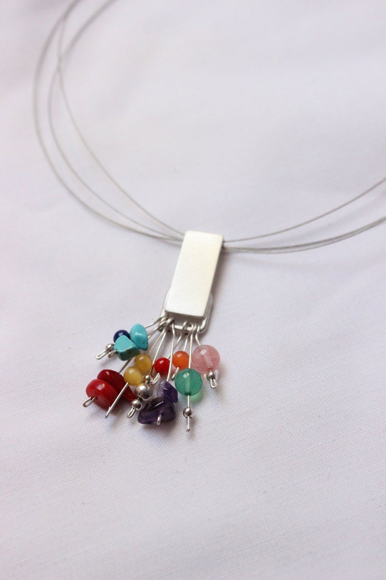 Multicolor pendant Sterling silver and colorful gems Perfect for Spring Summer Autumn Winter image 1