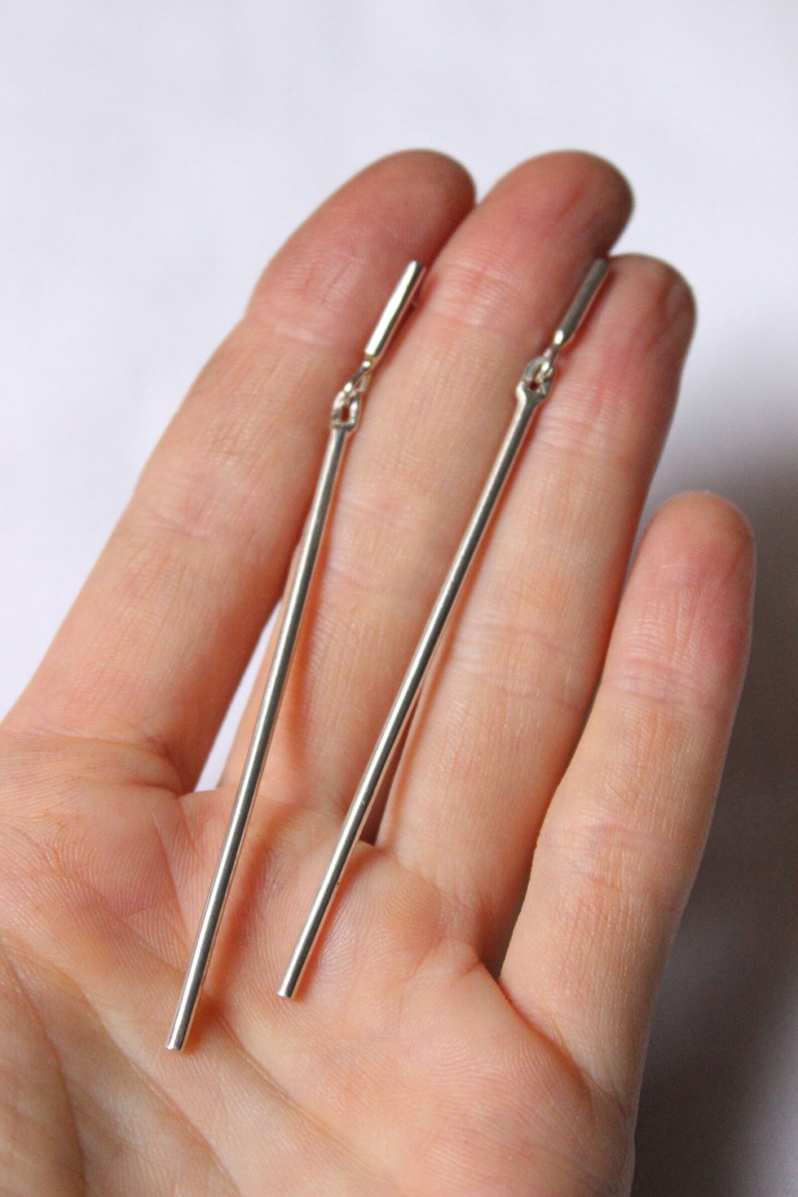 Long Chopstick Ear - Sterling Silver