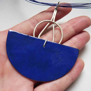 Blue Enamel Necklace, Sterling silver and copper, Statement Necklace, Deco Necklace image 4