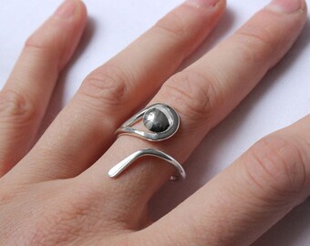 Ring Sterling silver  Adjustable  - Line and Point Ring -  Made to order