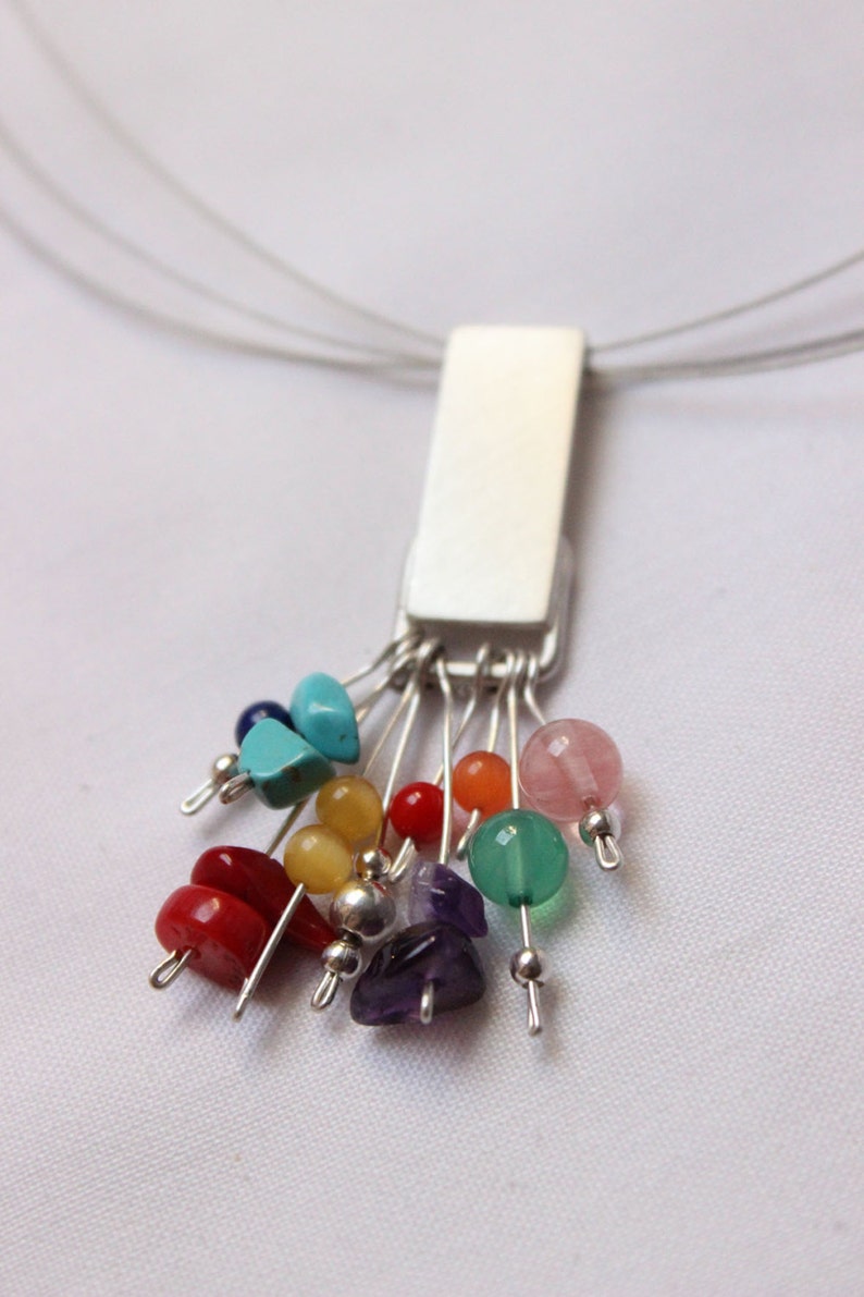 Multicolor pendant Sterling silver and colorful gems Perfect for Spring Summer Autumn Winter image 4