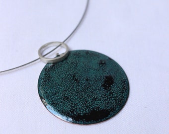 Enameled Effervescent  Necklace  , Turquoise and black enamels, Sterling silver and copper