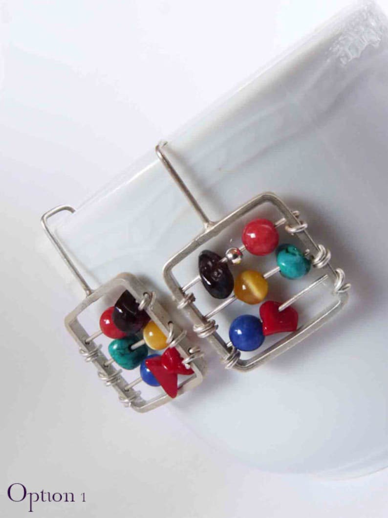 Abacus earrings made of sterling silver and colorful gems Etsy
