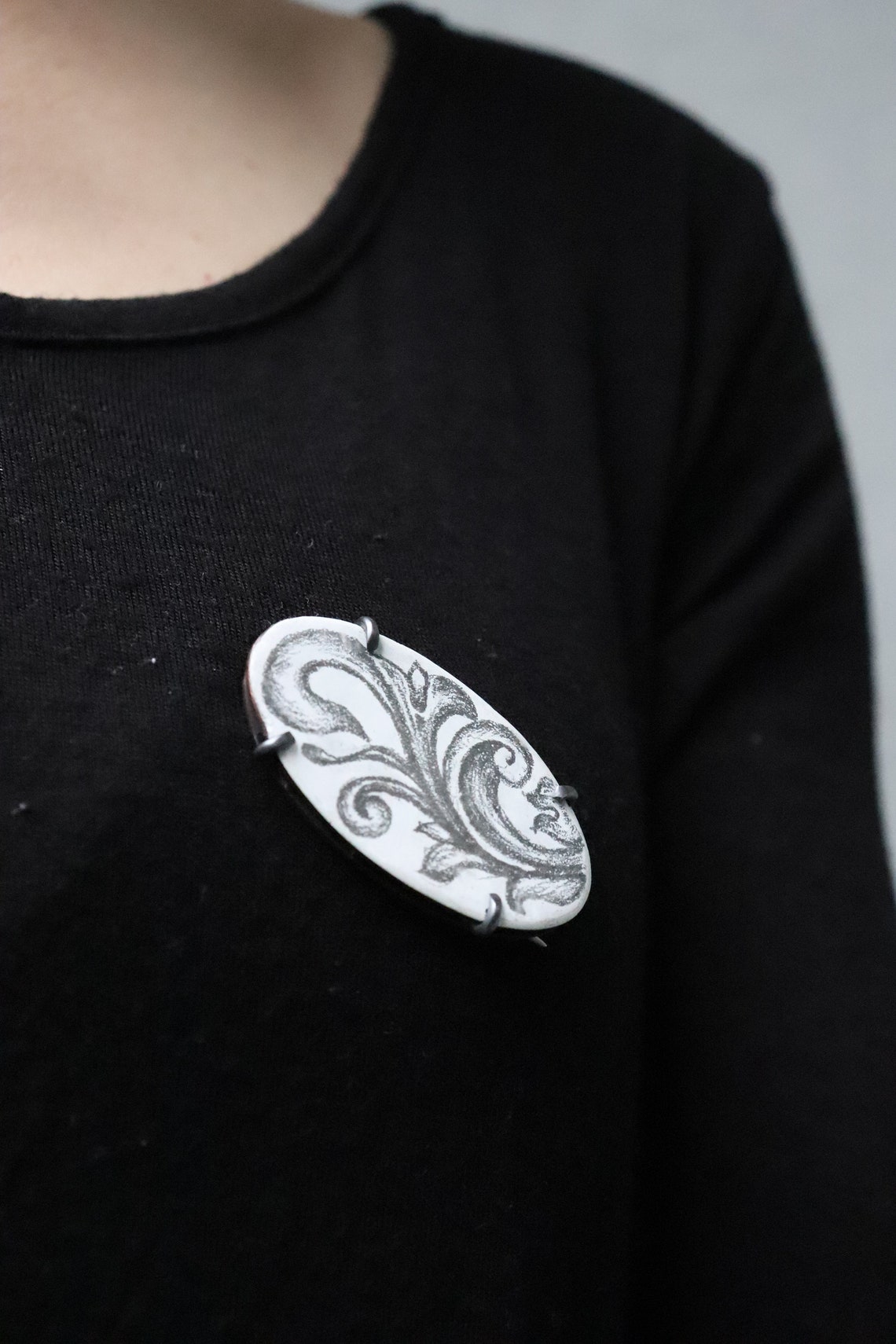 Ornamental Brooch Necklace Sterling Silver and White Copper Etsy