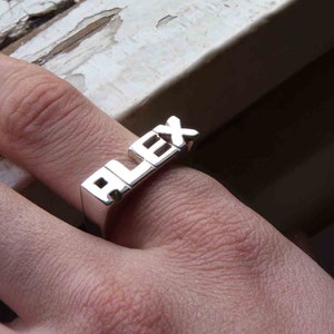 Word Personal Ring, Sterling silver, Signet ring, Name Ring, Initials ring, Monogram Ring, Made to order 5 or 6 Letters image 5