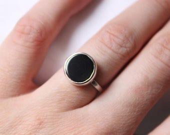 Onyx Ring Sterling Silber, Steinring, auf Bestellung in Ihrer Größe