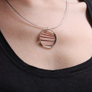 Necklace round of an inch, copper and sterling silver Asymmetrical sticks, Minimalist design, simple to use all day image 4