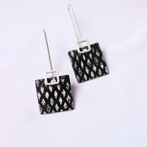 Black and white enamel earrings, Sterling silver and copper, Classic and elegant earrings, &quot;Network earrings&quot;