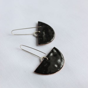 Deco earrings Sterling silver and copper with black enamel, dangle earrings in black color, semicircular shape, cocktail earrings image 5