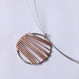 Necklace round of an inch, copper and sterling silver Asymmetrical sticks, Minimalist design, simple to use all day image 5