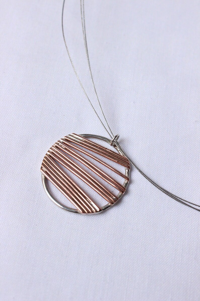 Necklace round of an inch, copper and sterling silver Asymmetrical sticks, Minimalist design, simple to use all day image 5