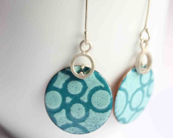 Bubble  Earrings with turquoise Enamels  Sterling silver and copper  Enamel earrings