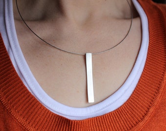 Sterling silver Rectangular Necklace in a modern  style to be worn every day or special occasion, Delicate Simple, Finish brushed