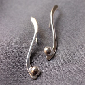 Long bar silver Earring with sleek linear hand forged sterling silver, dangle earring, simple design