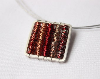 Necklace Tangle square Red are made Sterling silver and copper.