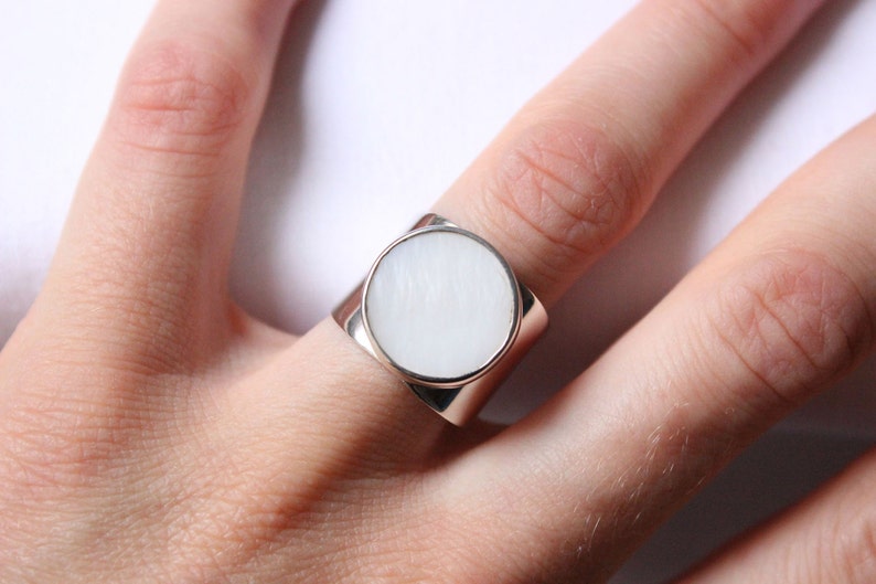 Made to order in your size Geometric Ring Stone ring Mother of pearl ring in Sterling Silver