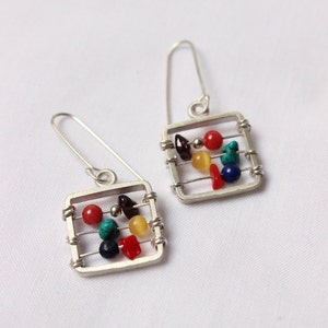 Pendientes de Ábaco hechos de plata de ley y gemas de colores, regalo perfecto para el profesor cálculo matemático contabilidad