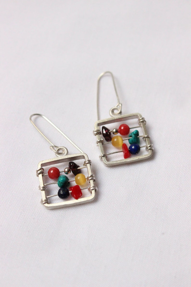 Abacus earrings made of sterling silver and colorful gems Etsy