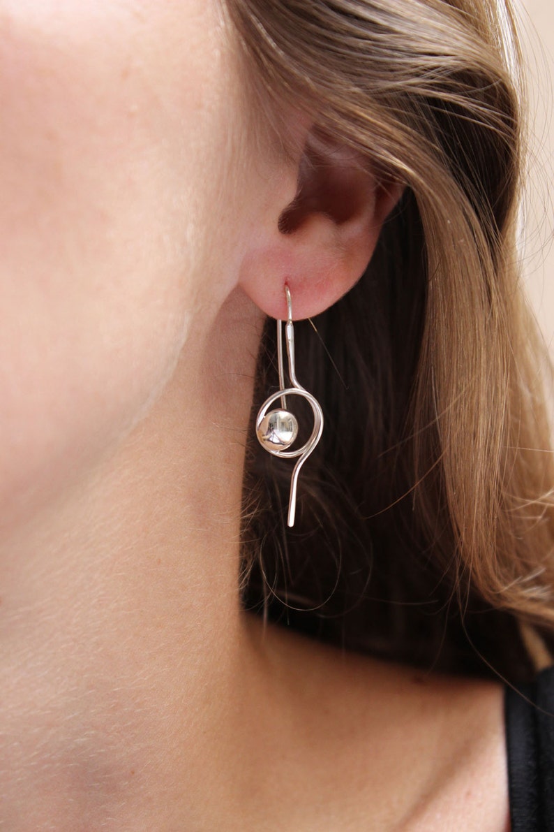 Tiny line and Point Earrings are made in Sterling silver, hammered and polished. Chic, super lightweight, delicate image 2