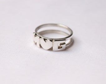 Double Band Initials Ring, Sterling Silver Personalized Ring with initials, heart or infinity