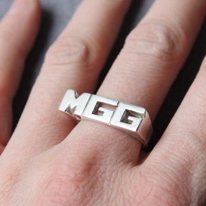 Word Personal Ring, Sterling silver, Signet ring, Name Ring, Initials ring, Monogram Ring, Made to order 5 or 6 Letters image 2