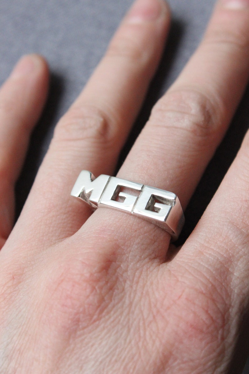Word Personal Ring, Sterling silver, Signet ring, Name Ring, Initials ring, Monogram Ring, Made to order 5 or 6 Letters image 2
