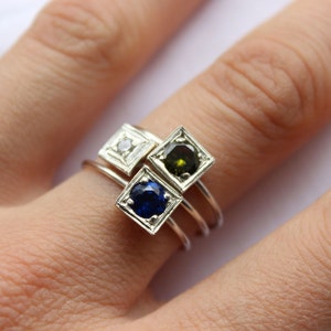 Birthstone Stacking rings, Sterling silver, Made to order, Custom Ring, Choose three Gemstone, Lab created gems zdjęcie 3