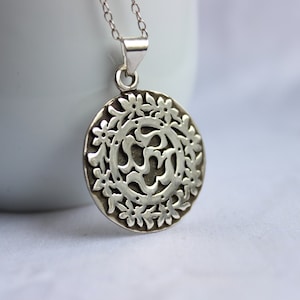Bouquet necklace made in Sterling silver, Long chain necklace, flower pendant , medallion, black patina, polishing. image 1