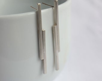 Stick earrings made of Sterling silver, geometric earrings, studs or dangle earrings,  "Short  Mikado Earrings"