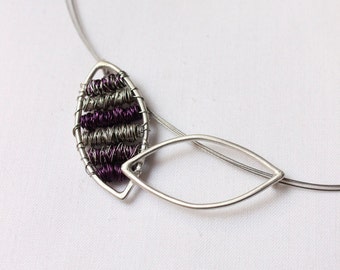 Tangle Necklace, Sterling silver and copper, Violet, purple, silver, Necklace shaped seed