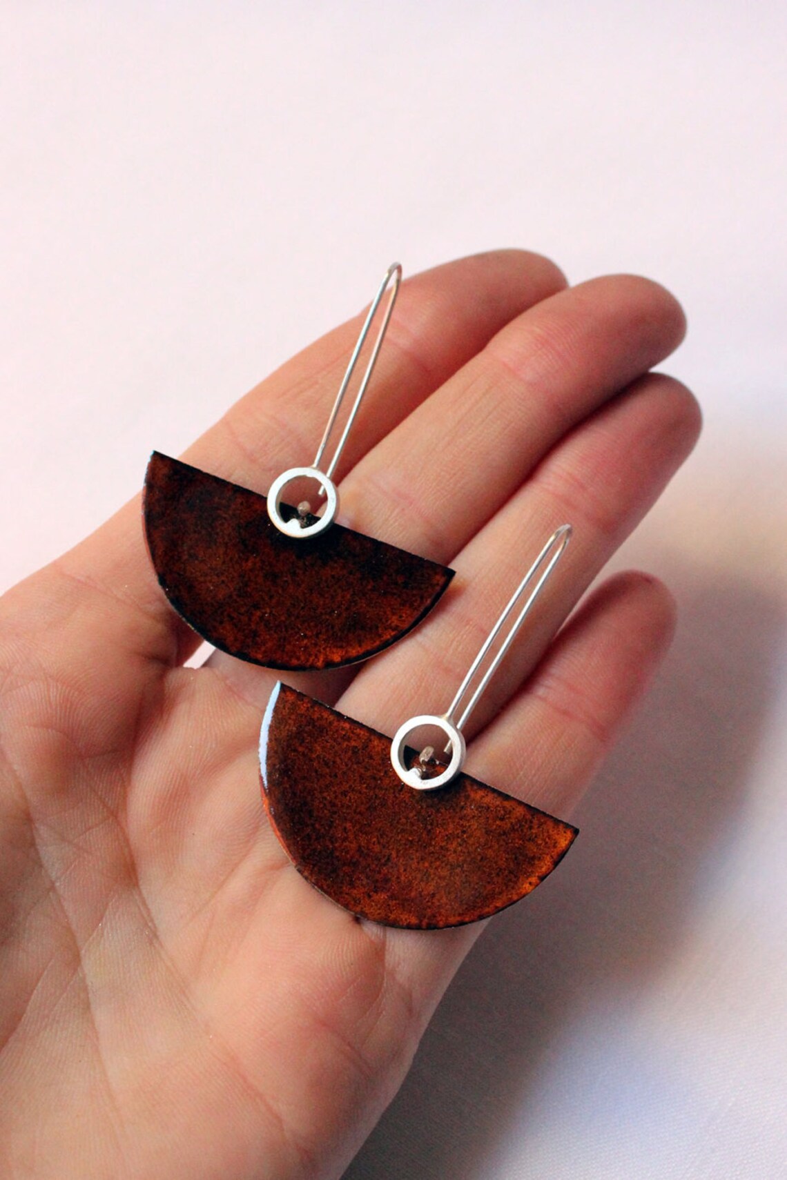 Enameled Earrings Sterling Silver and Copper Habano Brown - Etsy