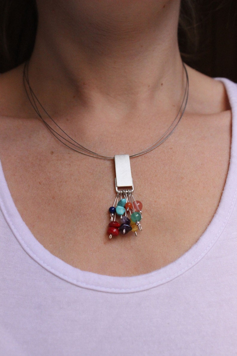 Multicolor pendant Sterling silver and colorful gems Perfect for Spring Summer Autumn Winter image 5